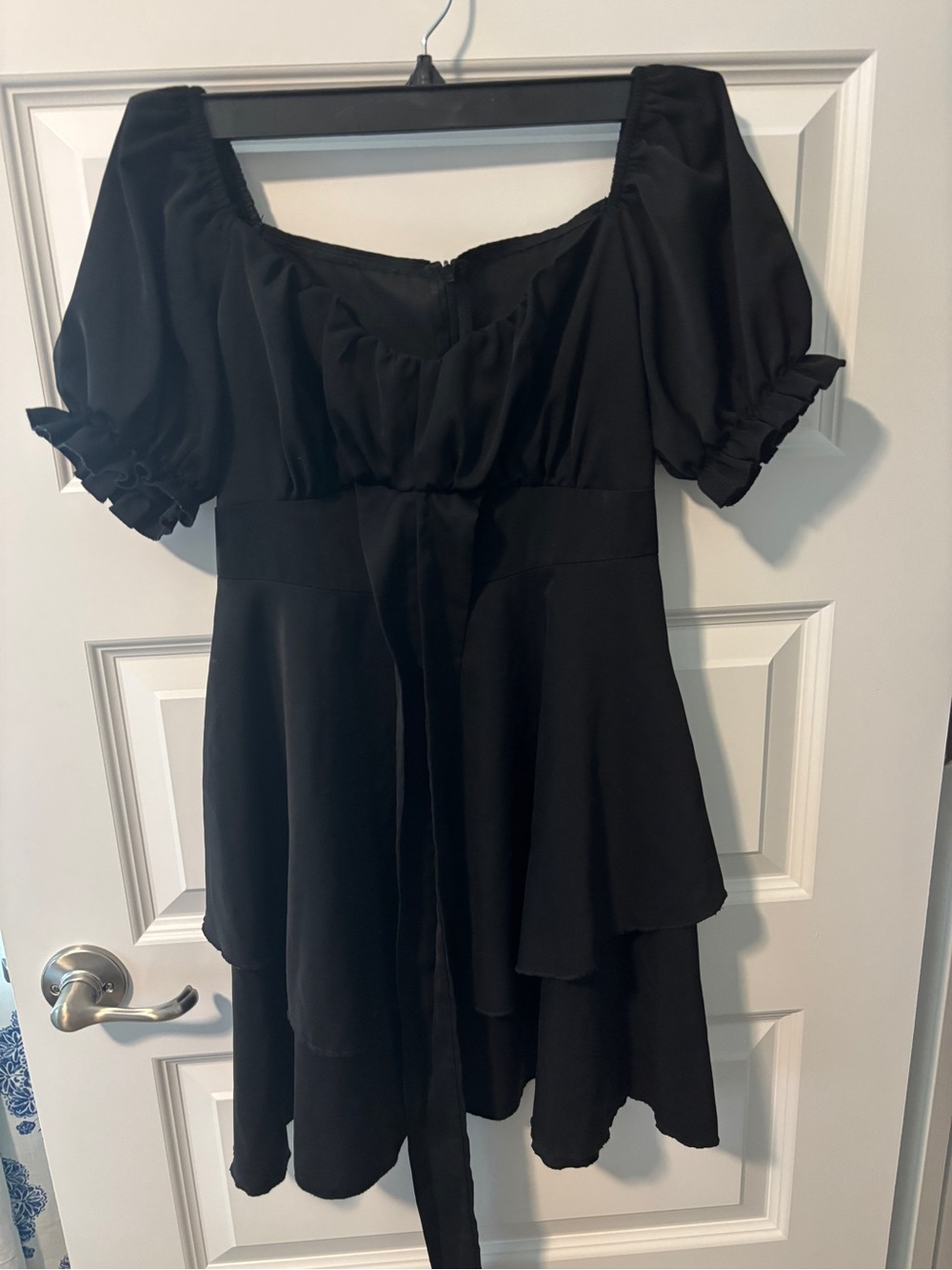 Black Puff Sleeve Tiered Mini Dress